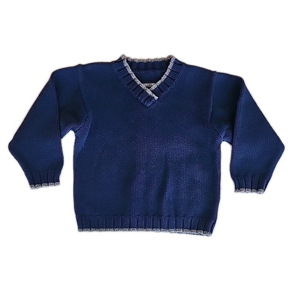 Lands End Toddler Boy Pullover Sweater Size 4T Blue V-Neck Cotton Preppy Coastal - Picture 2 of 8